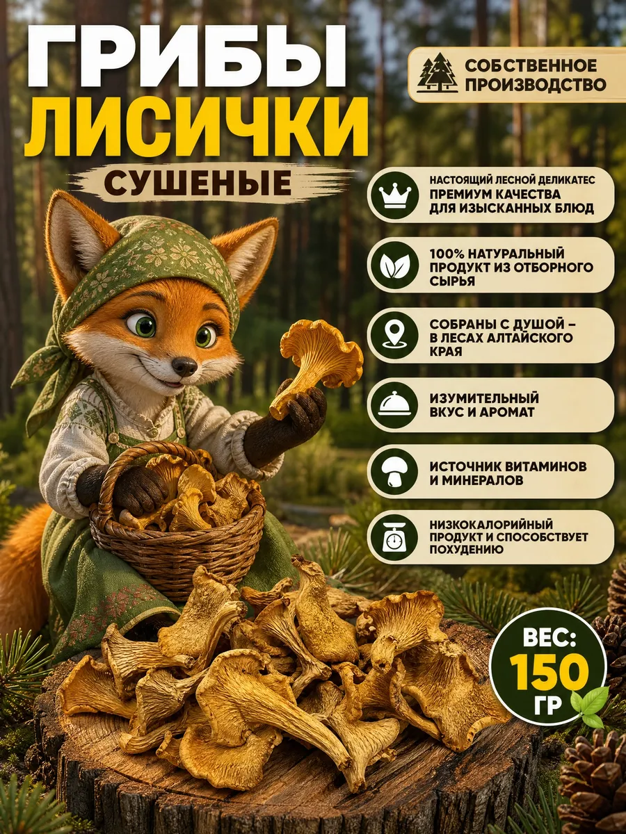 Грибы лисички сушеные 150гр
