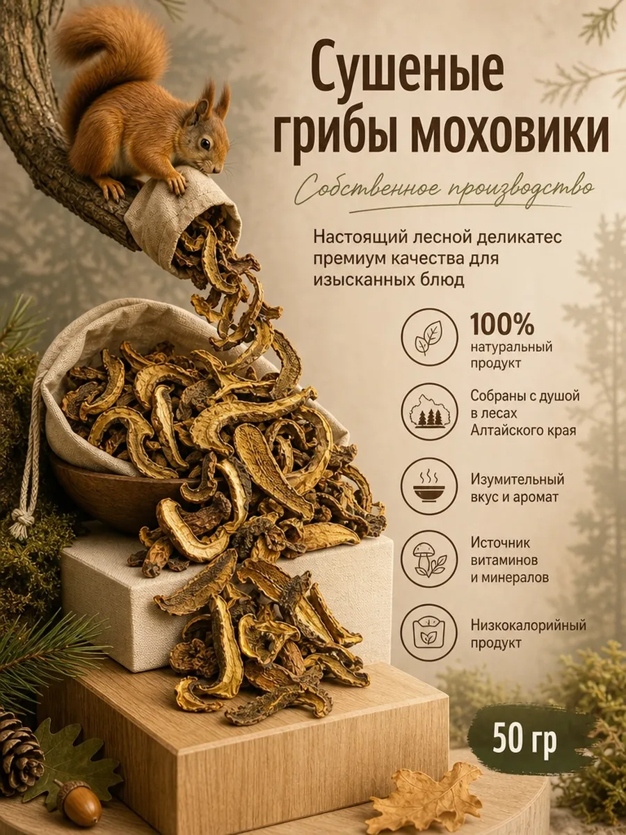 Грибы моховики сушеные 50 гр